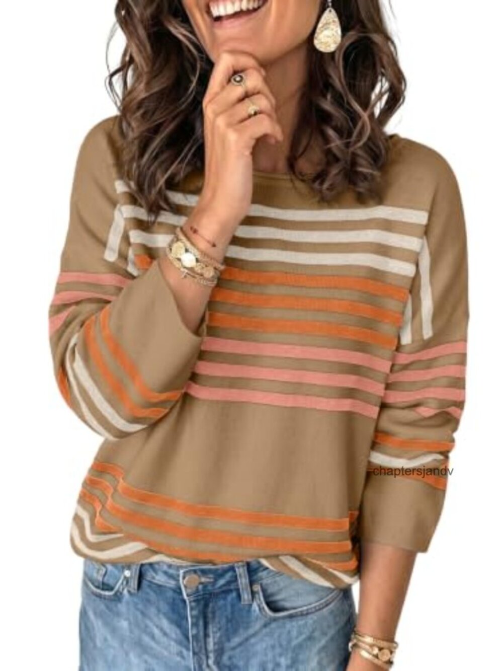 Striped Oversized Knit Pullover Sweater Long Sleeve Casual